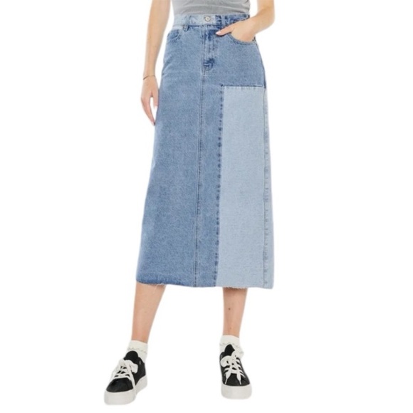 KanCan Color Block Denim MIDI Skirt Sz M - Picture 2 of 10